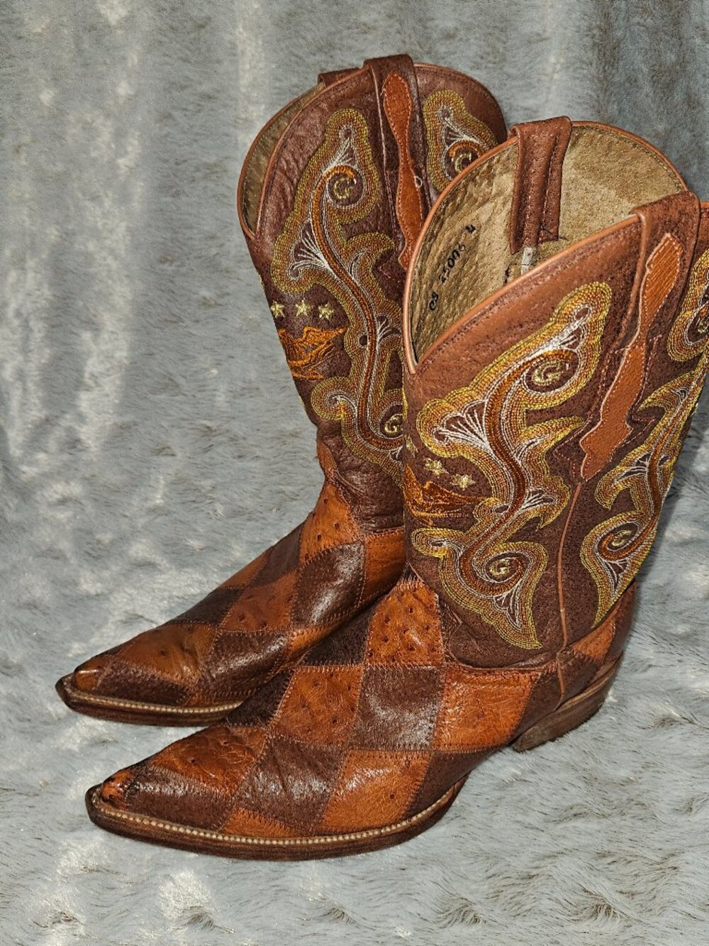 El General Pointed Toe Patchwork Ostrich Cowboy Boots Mens 8.5  {#826-4}